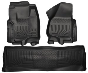 Ford F-250 Super Duty Floor Liners - Front + Rear - Husky Liners - WeatherBeater Combo - Black - `12-`27